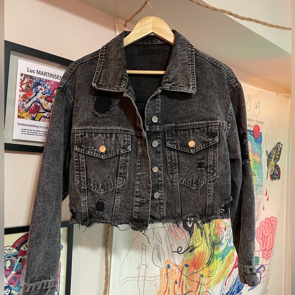 Distressed Black Denim Jacket